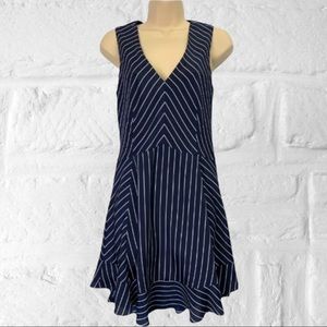 J. Crew Sleeveless Dress Size 4 Flounce Striped Ruffle Blue White B9831